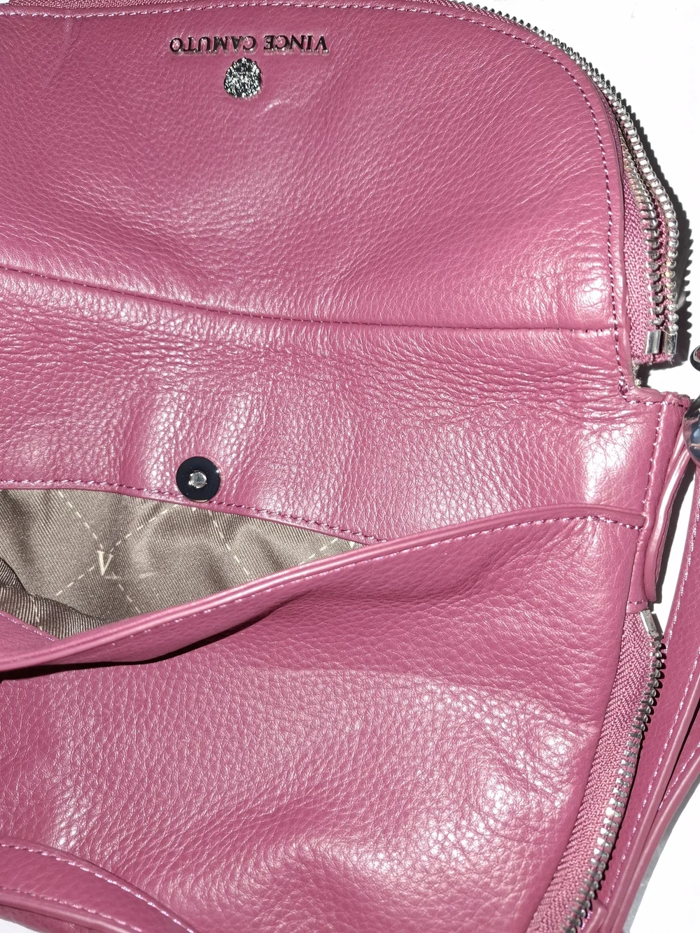 Vince Camuto Raspberry Pink Pebbled Leather Crossbody Bag